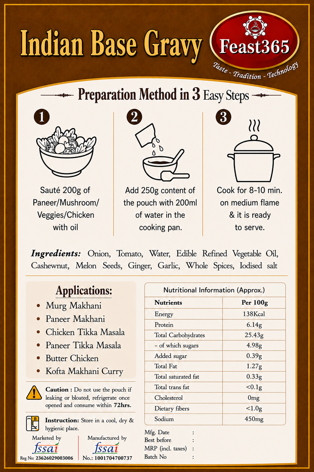 Feast365 Restaurant-Style Indian Base Gravy — Make Any Veg Curry in 10 Minutes