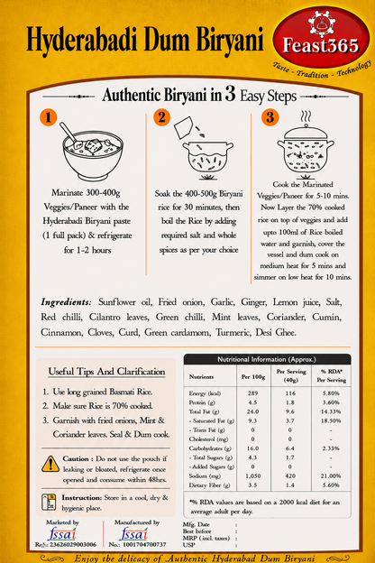 Feast365 Veg Dum Biryani Cooking Paste — Royal Hyderabadi Biryani, No Meat Needed