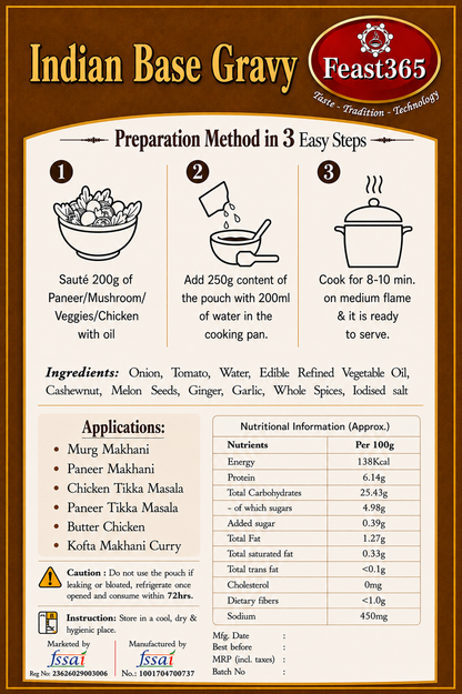 Feast365 Restaurant-Style Indian Base Gravy — Make Any Veg Curry in 10 Minutes